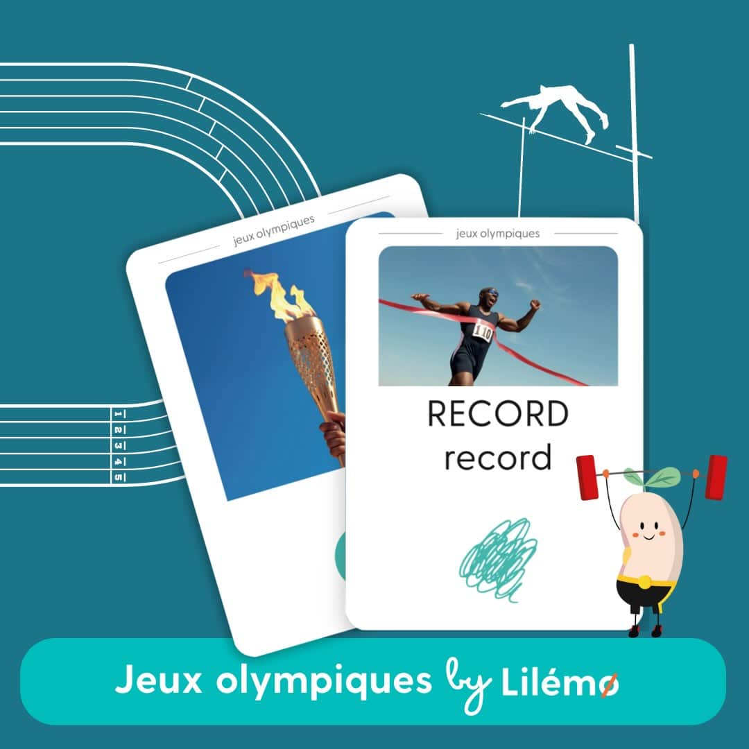 Cartes de jeu connectées Lilylearn sur le thème des Jeux olympiques pour apprendre à lire et à écrire en s'amusant avec Lilémø.