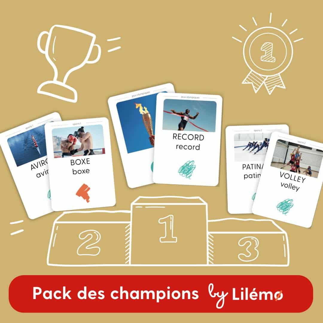 Pack de cartes de jeu connectées Lilylearn sur le thème du sport et des jeux olympiques pour apprendre à lire et à écrire en s'amusant avec Lilémø.
